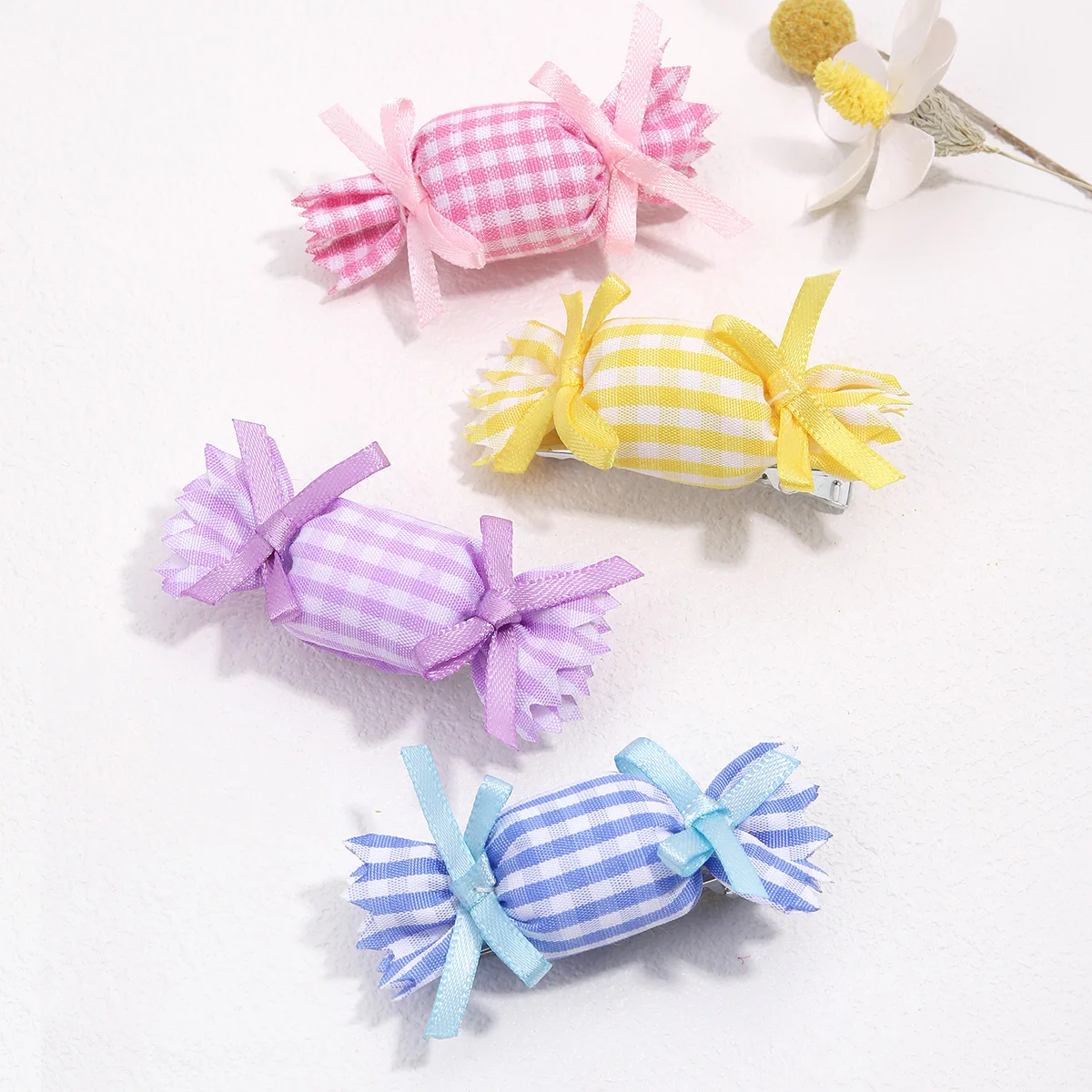 4Pcs Cute Plaid Candy Hair Clip Sweet Tartan Bow Hairpin Girls Children Handmade Baby Bangs Edge Barrette Headdress Accessories
