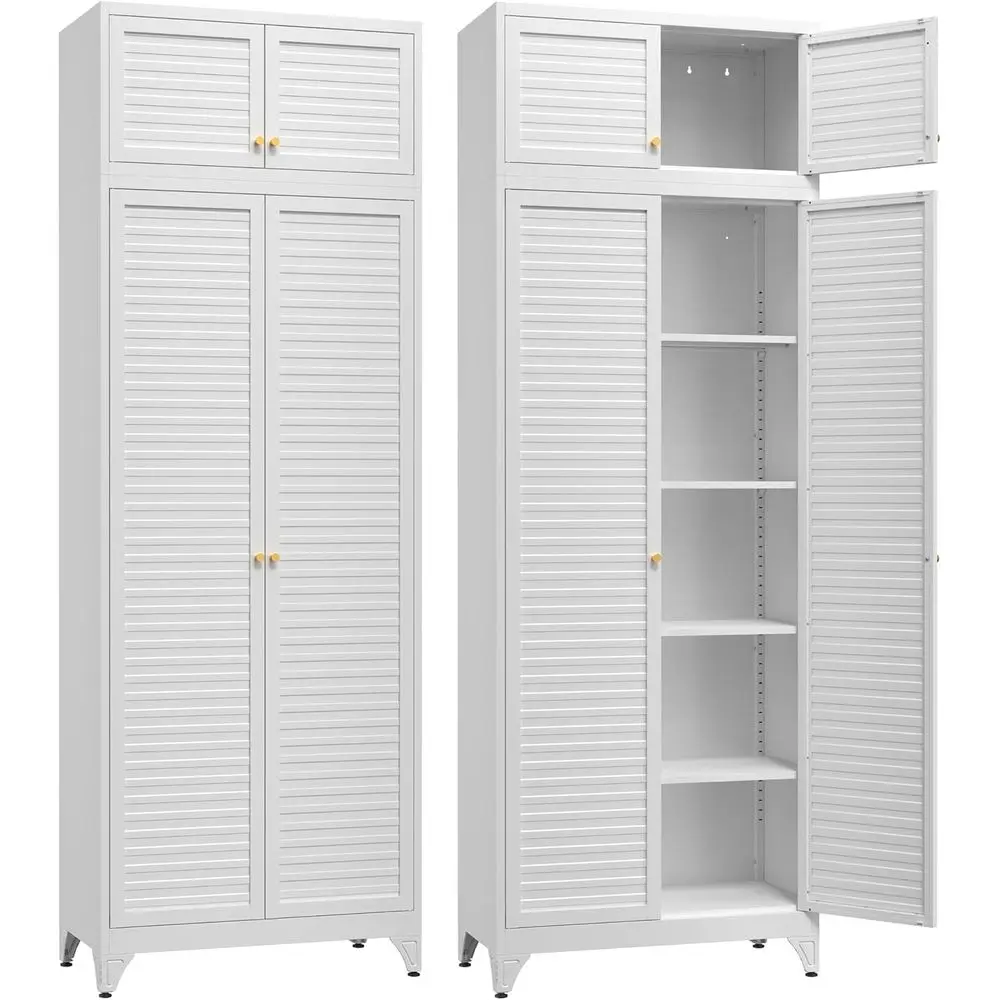 

90 White Metal Storage Cabinet with 4 Adjustable Shelves for Kitchen, Garage, Office, and More