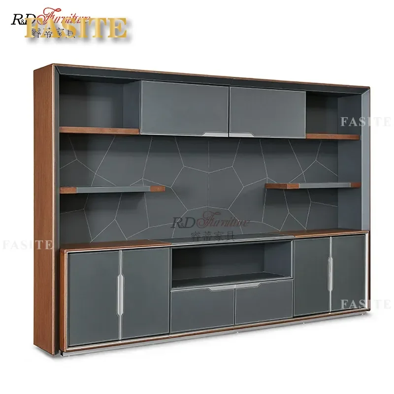 For Modern Simple Leather Art File Cabinet Office Floor Storage Locker Living Room Wine Cabinet Background Furniture