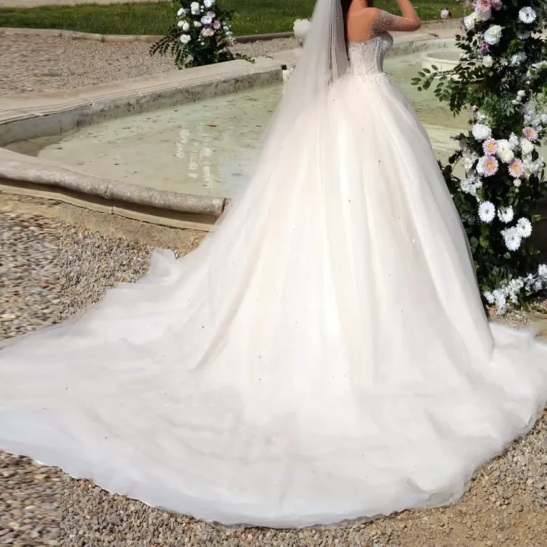 Elegant Bright Sequins Bridal Gowns Mopping Length Long Sleeves V-Neck Women Wedding Dresses Customized