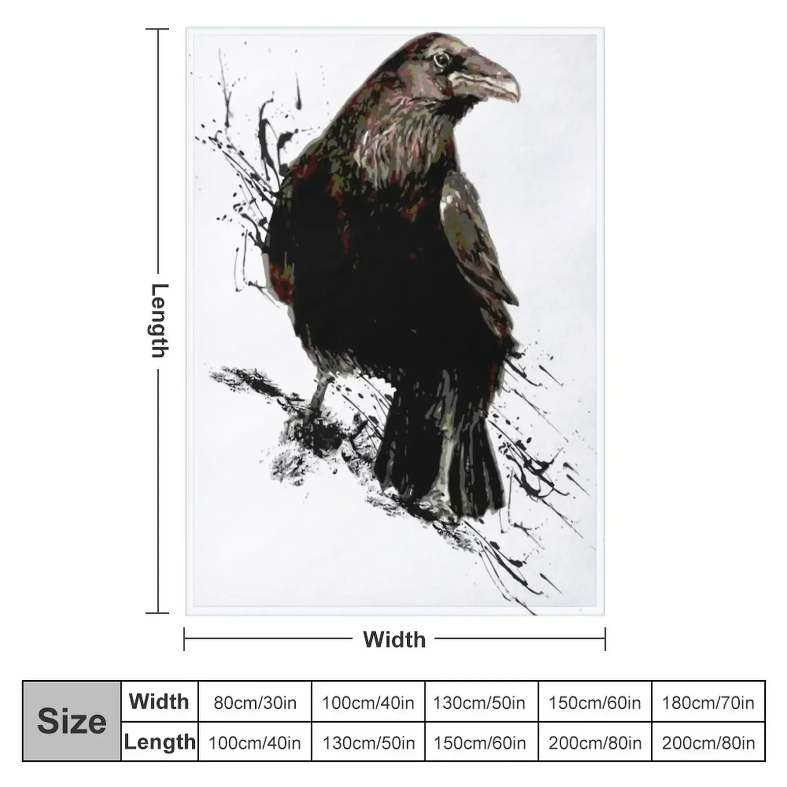 Watercolor Raven Black Bird Art Throw Blanket couch cozy soft plush fuzzy picnic outdoor blanket