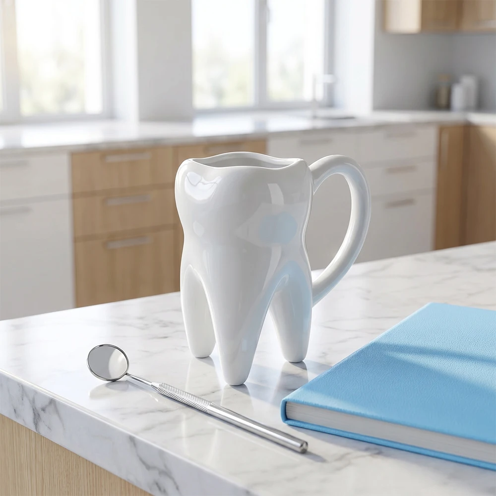 Tooth Shaped Ceramic Mug Multi-purpose Dental Pen Holder for Dentist Clinic Office Home Coffee Tea Cup Desktop Decor Gifts