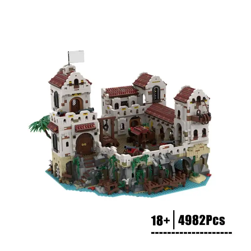 Retro Imperial Navy Fortress & Pirate Shipwreck Bay Building Blocks Set, DIY Sea Adventure Bricks Toy for Kids Gift
