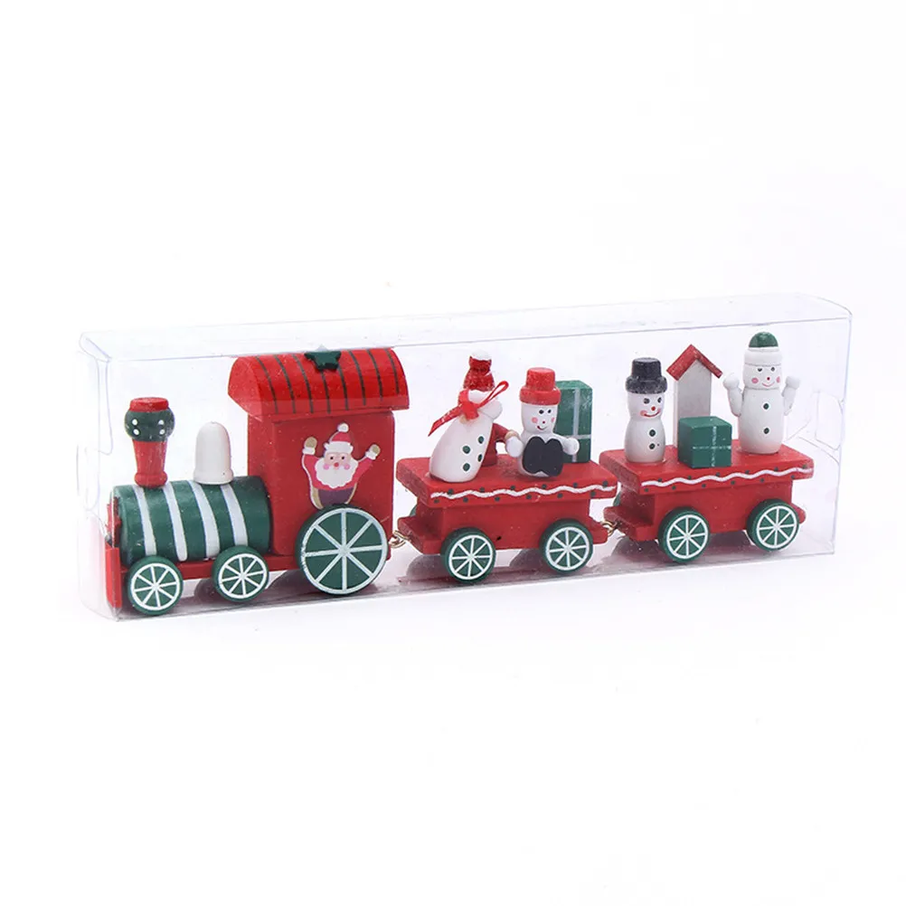 

Wooden Three-Section Train Colorful Painted Christmas Mini Desktop Decoration Office Home Christmas Wooden Train Kids Gift