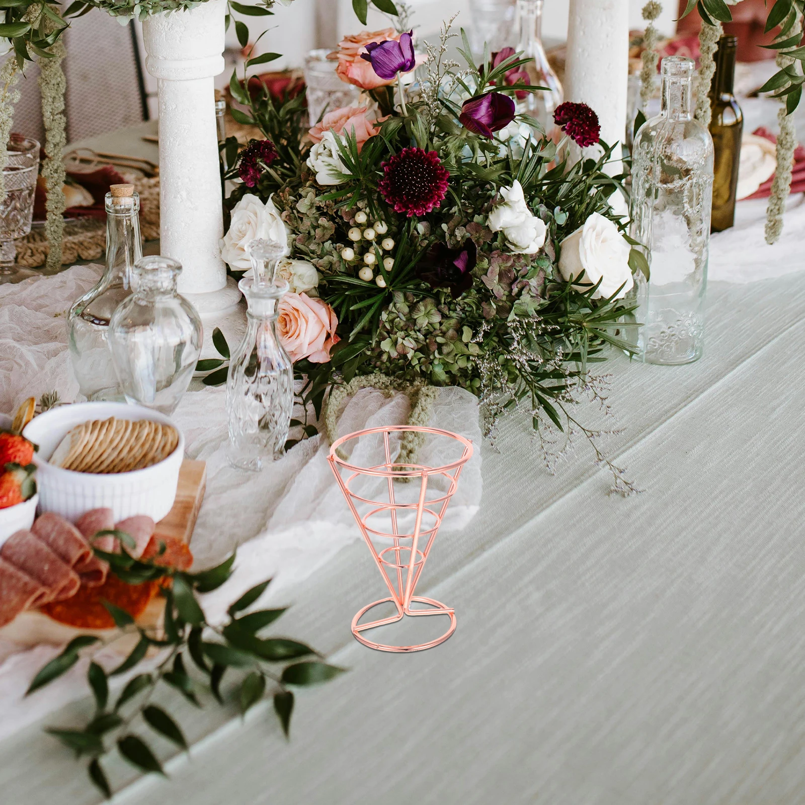 

2pcs Rose Gold French Fries Basket Snack Stand Restaurant Cafe Bar Fried Chicken Holder Stainless Steel Chips Cone Cups Kitchen