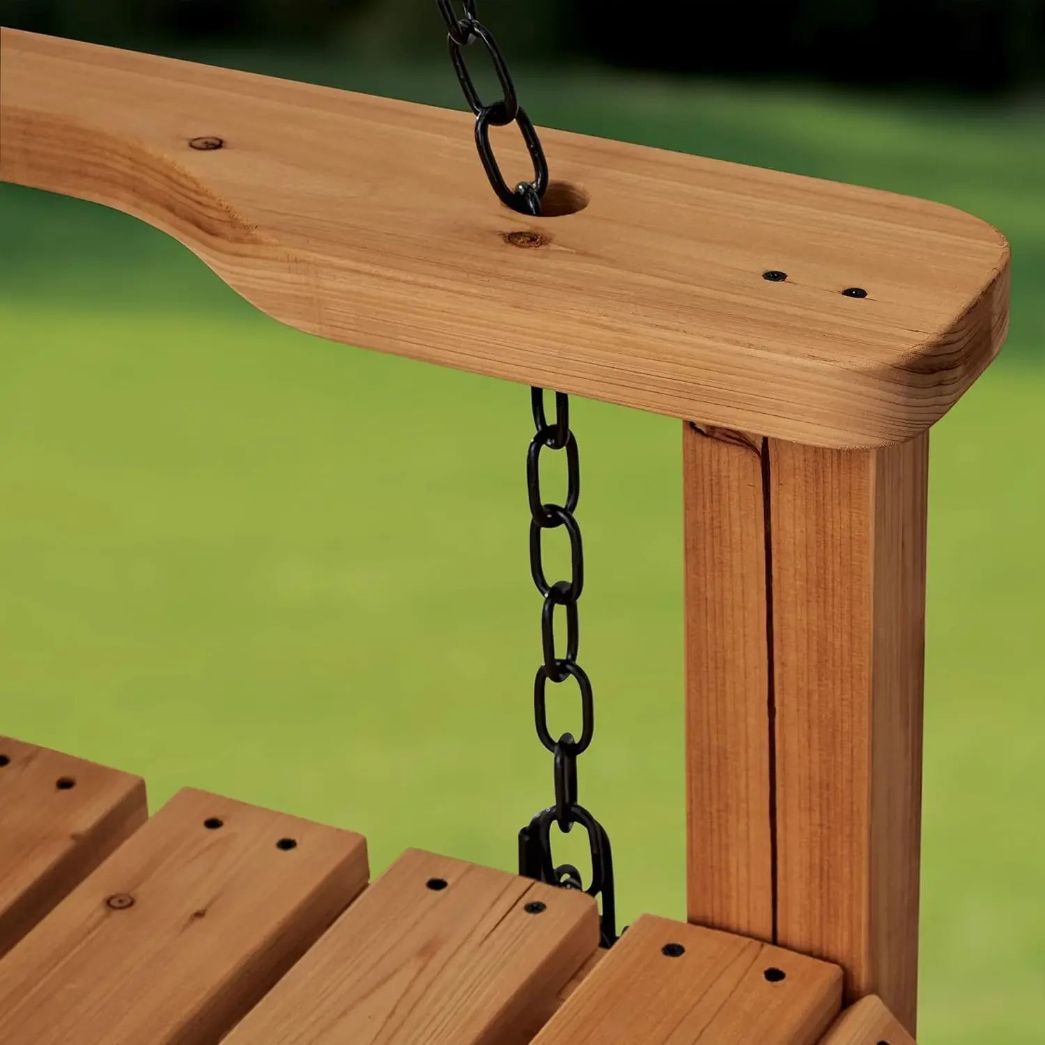 Durable Cedar Farmhouse Outdoor Porch Swing with Chain, Water Resistant, Porch, Patio, Two Person Seating