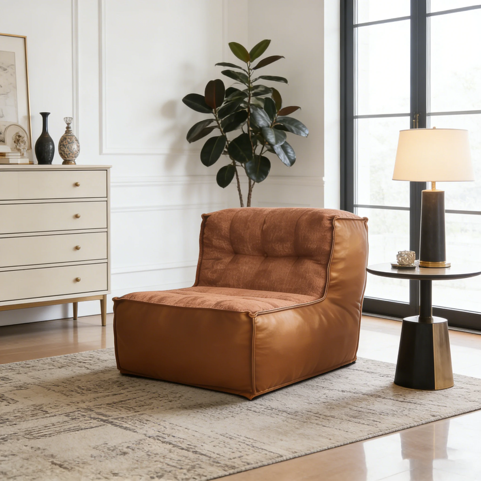 Juego de 1 pieza, sofá puf de tela para personas que buscan comodidad, para sala de estar, dormitorio, sofá pequeño, sillón tapizado de lujo.