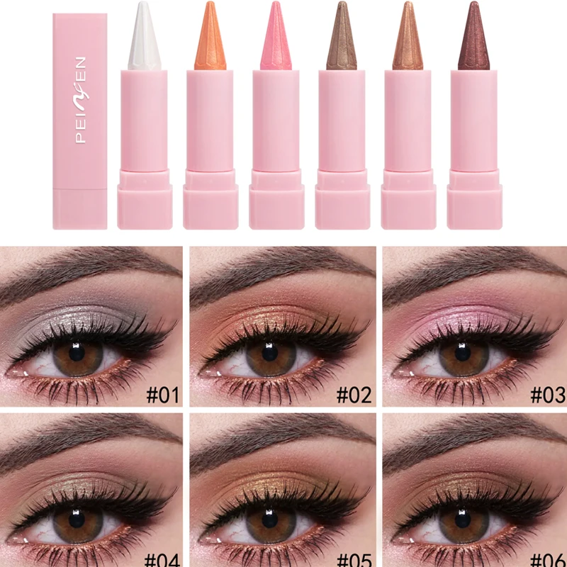 6pcs eye shadow stick, multi color optional, waterproof, delicate texture, necessary for makeup, the best gift for girls