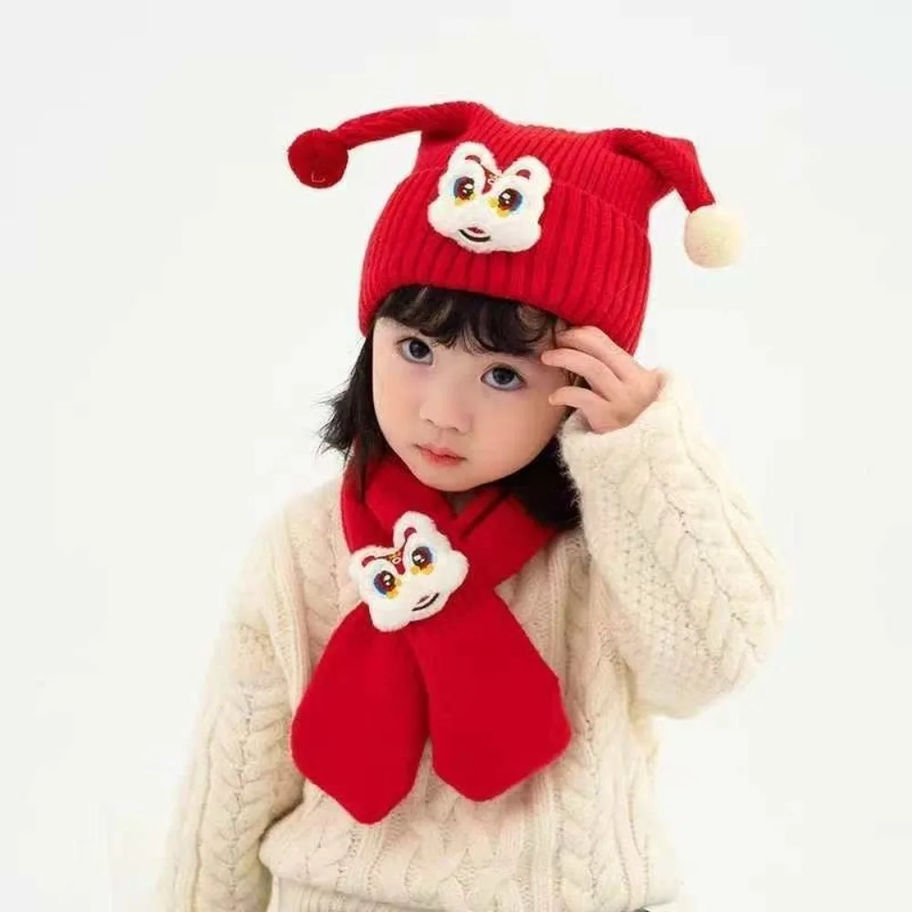 

New Festive Scarf Hat Set Red Windproof Neck Warmer Coldproof Warm Beanie Hat Boys Girls