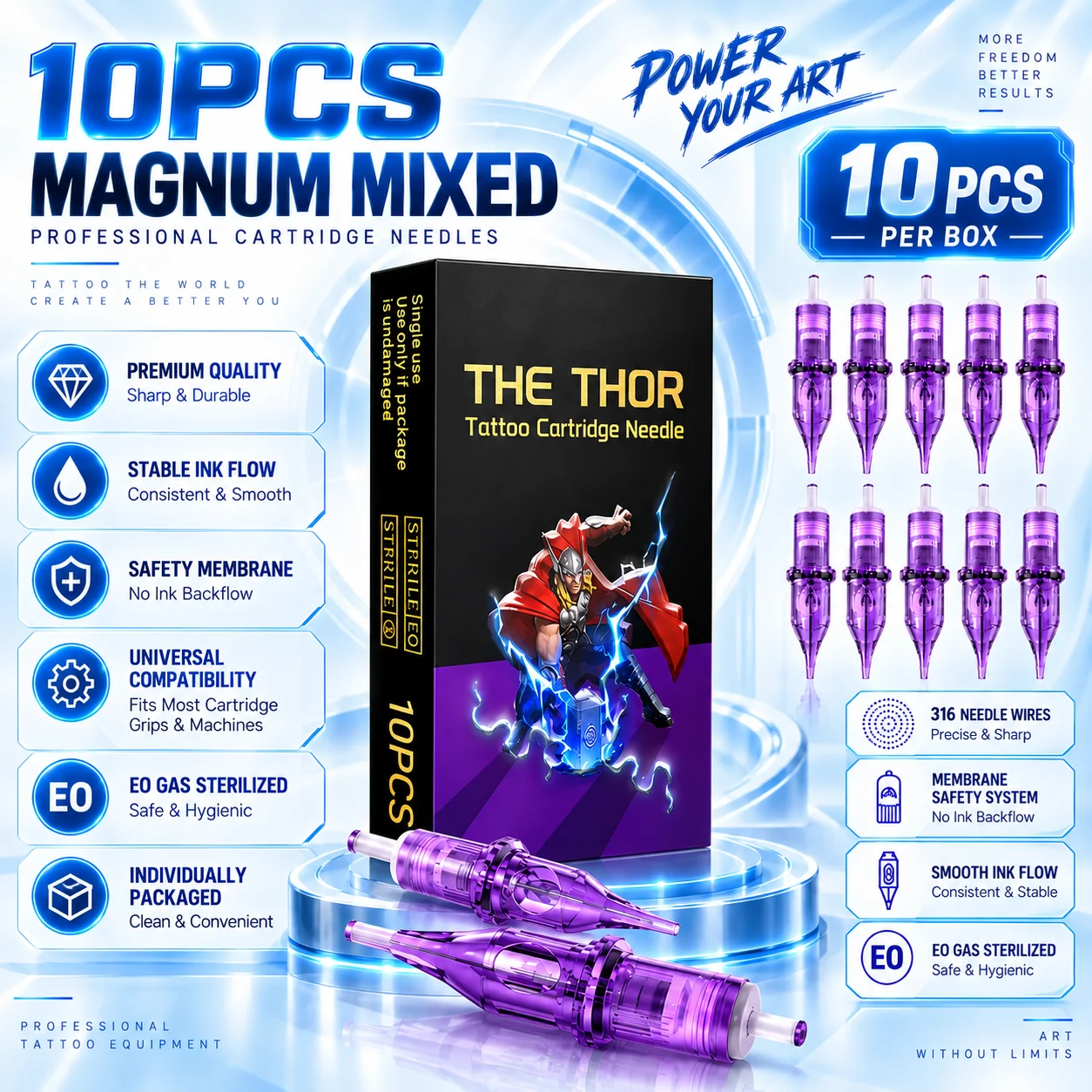 10PCS Tattoo Cartridge Needles Disposable Sterile Transparent Cartridges Individually Packed for Tattoo Pen Machine