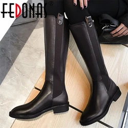 FEDONAS Genuine Leather High Boots Women Winter Warm Back Zipper Party Basic Shoes Woman Riding Boots Round Toe Knee High Boots