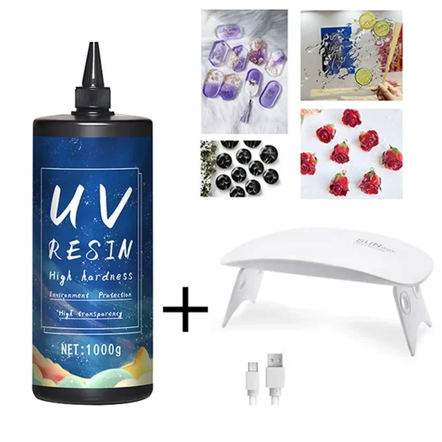 Uv Klej z żywicy epoksydowej 50-1000g DIY Biżuteria Uv Wysoka przezroczystość Szybkie schnięcie Wysoka twardość Butelka Uv Żywica z lampą 6w