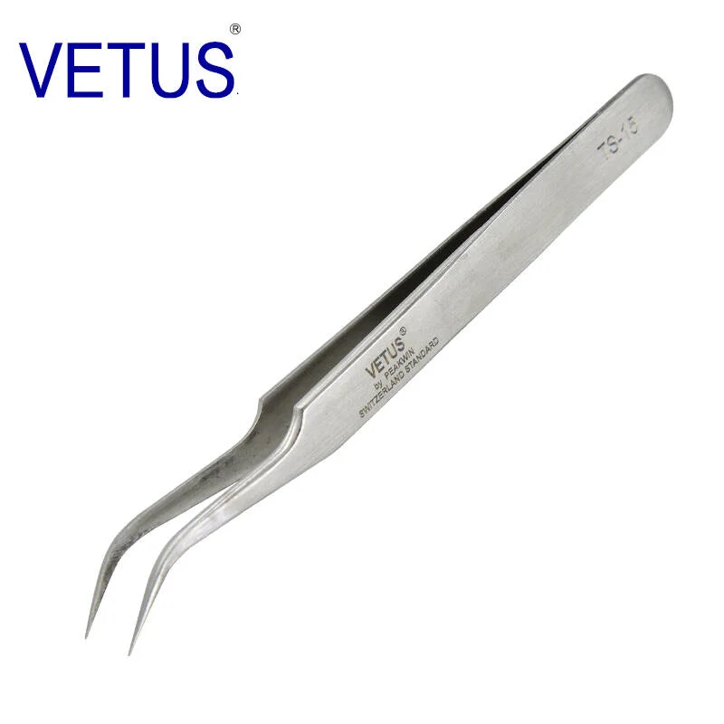 VETUS TS-15 Stainless Steel Curved Tweezers Versatile Tool For Bird Nest Hair Removal Eyebrow Shaping And Detailed Hair Plucking