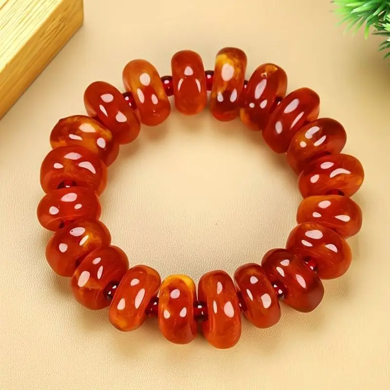 The Second Generation Amber Beeswax Round Bead Bracelet Is Warm and Shiny, Daily Versatile Jewelry Crafts