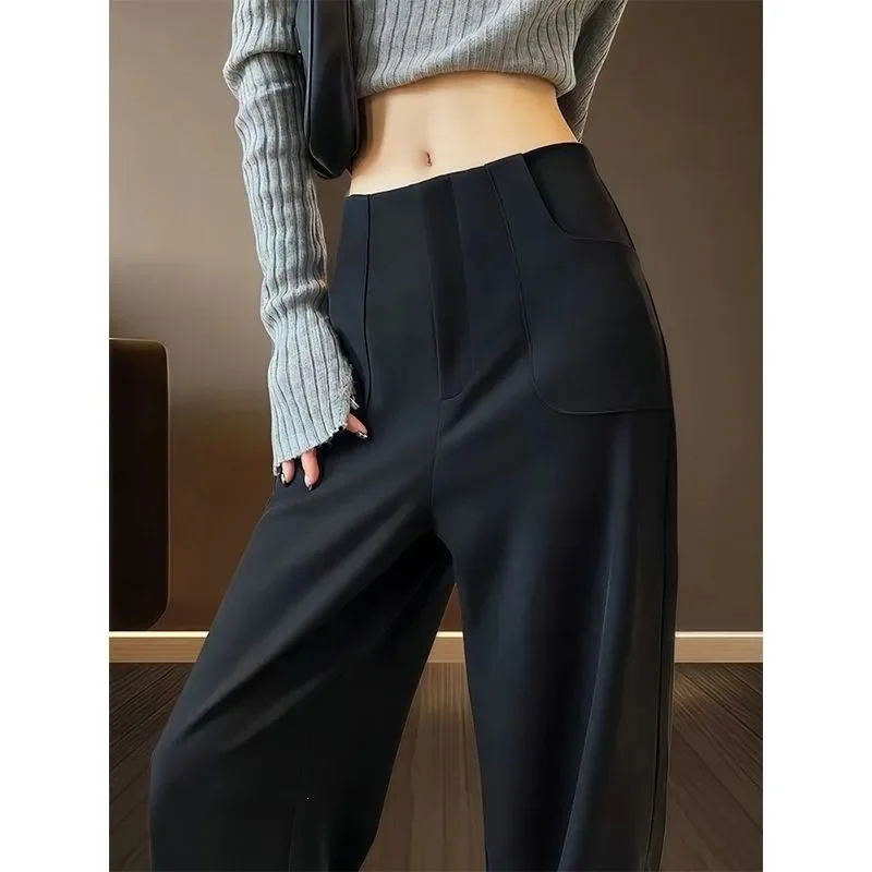 Business Women's Black Straight Leg Pants High Waist Wide Leg Drapey Commute Spring Autumn New Arrival Premium Feel