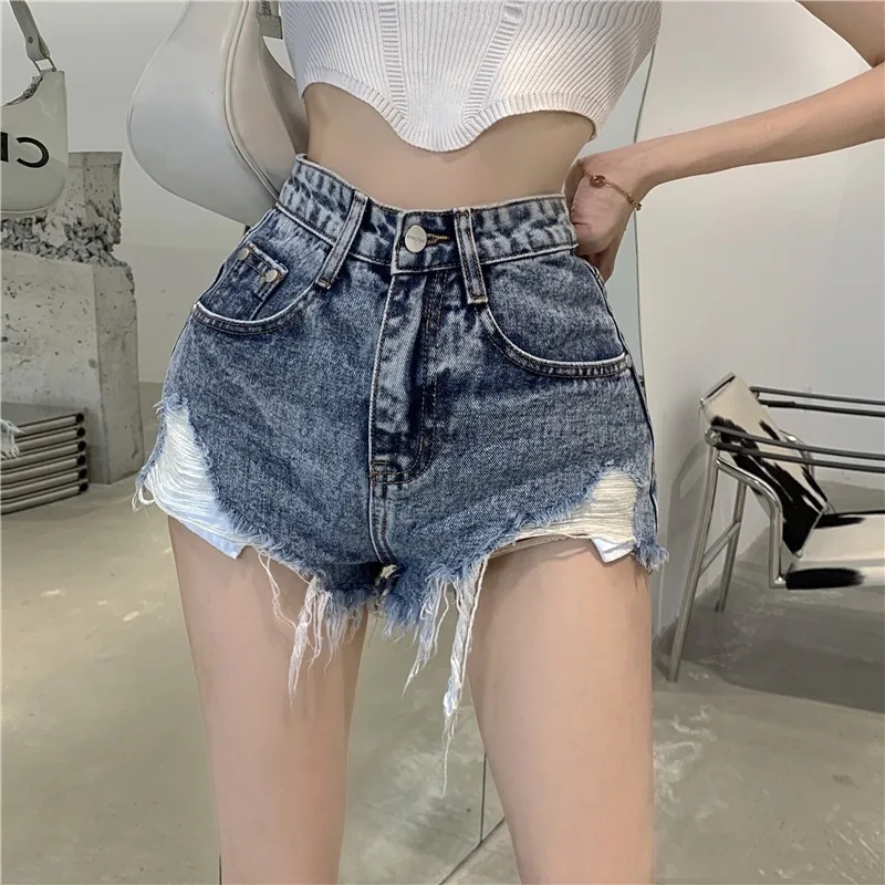 

high waist irregular Tassels snowflakes cowboy Denim shorts hot sexy korean women shorts sweet 2023 summer