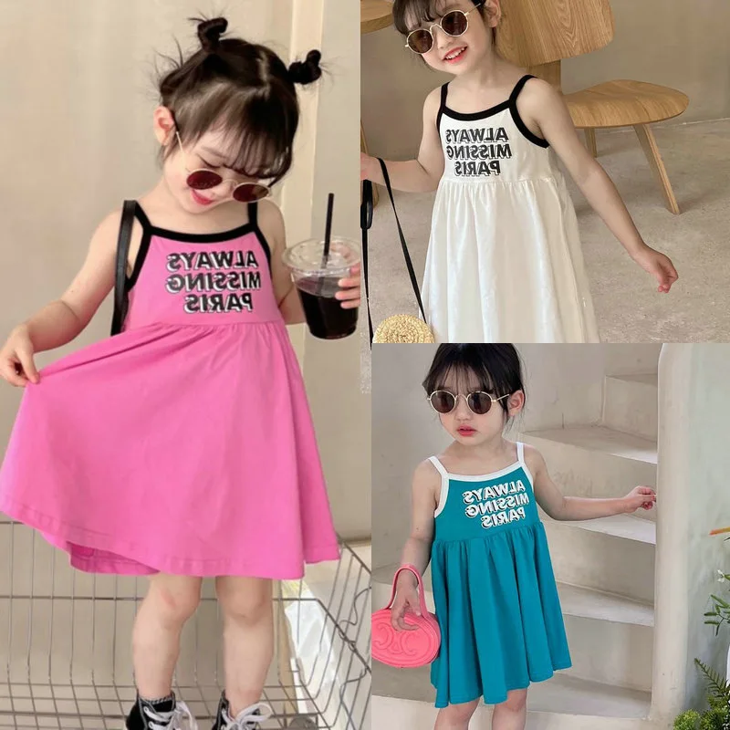 Girls' Skirt3DLetter Print Strap Dress Princess Dress25Summer New Foreign Trade Children's Wear Delivery