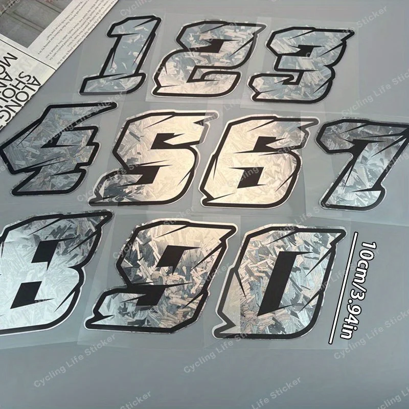 1PC Silver Carbon Fiber Arabic Numerals Motorcycle Sticker Waterproof DlY Helemt Front Windshield Fuel Tank Scooter Vinyl Decal