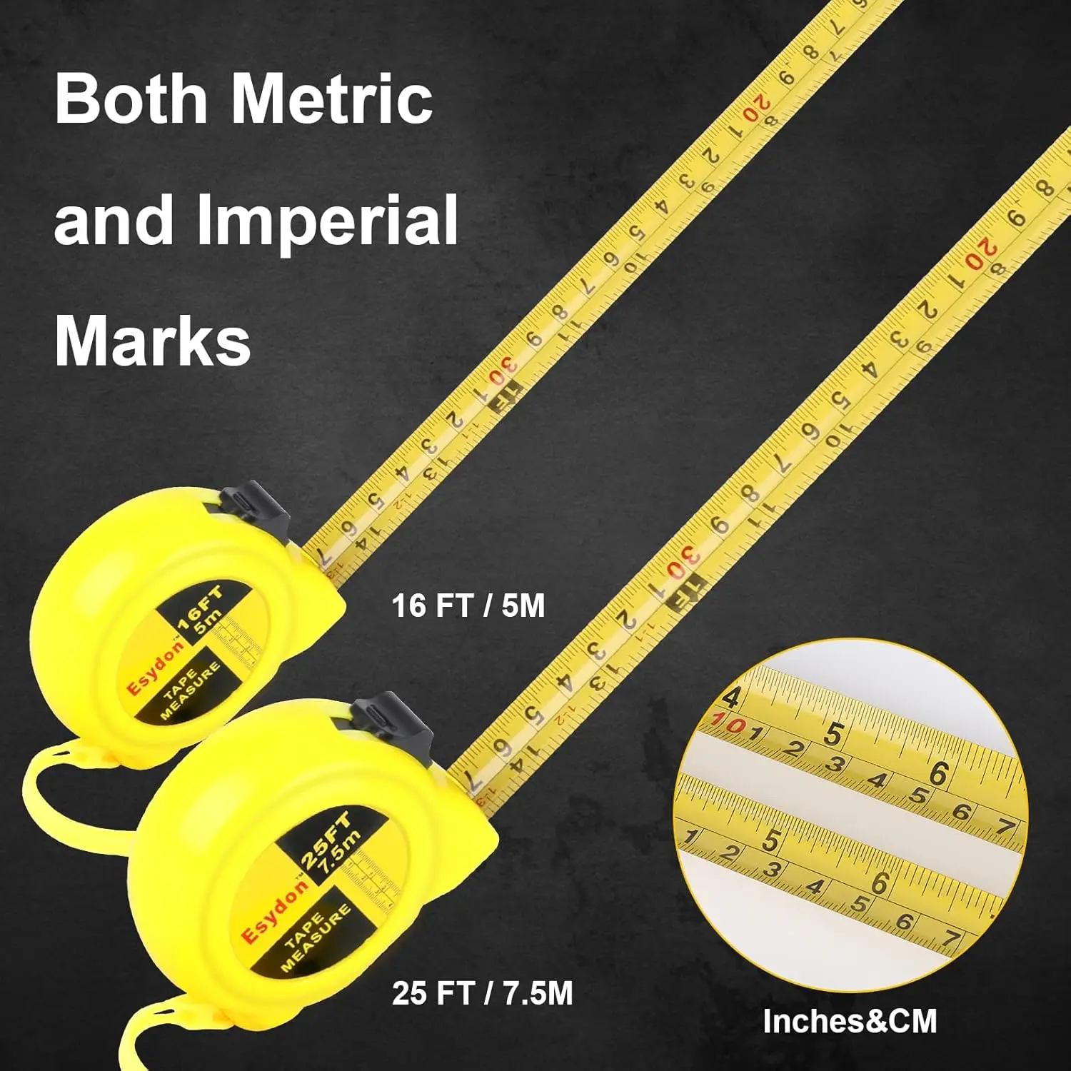 2-Pack Extendable Self-Locking Tape Measure, 25ft & 16ft, Easy Read Imperial/Metric Scale for Home and Professional Use