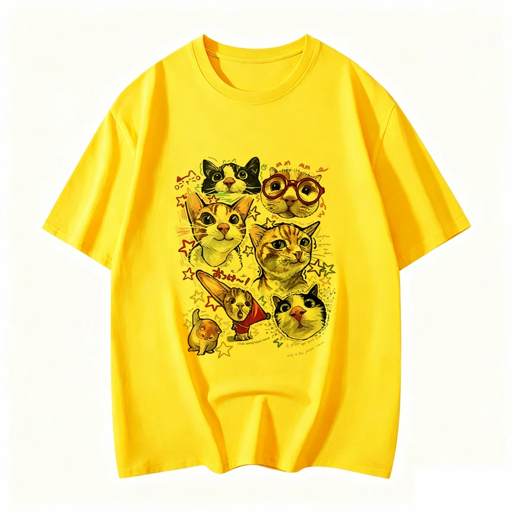 American Retro Fun Cartoon Cat Print Short-sleeved T-shirt Women's Summer Loose Top T-shirt Graphic T Shirts Women Clothing Y2K