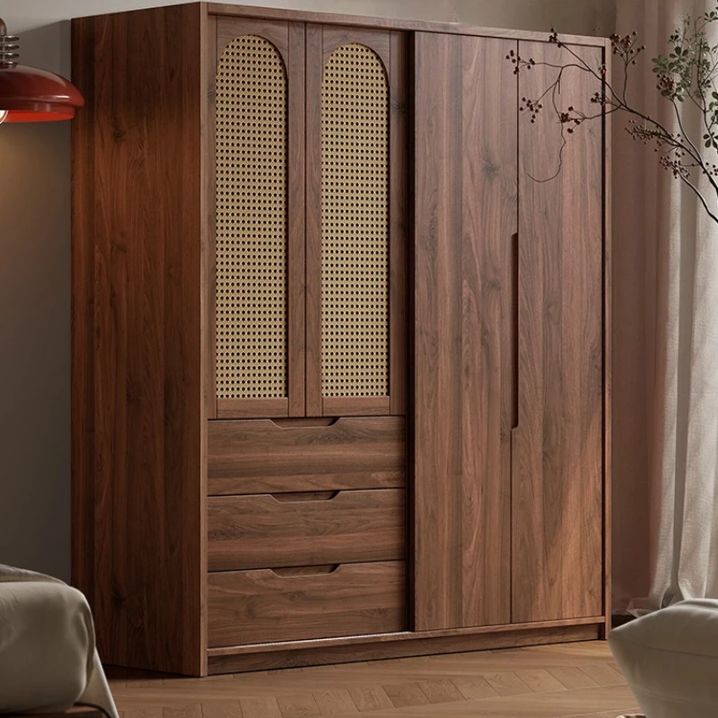 

All solid wood rattan door wardrobe home bedroom small apartment modern simple medieval oak storage cabinet storage cabinet