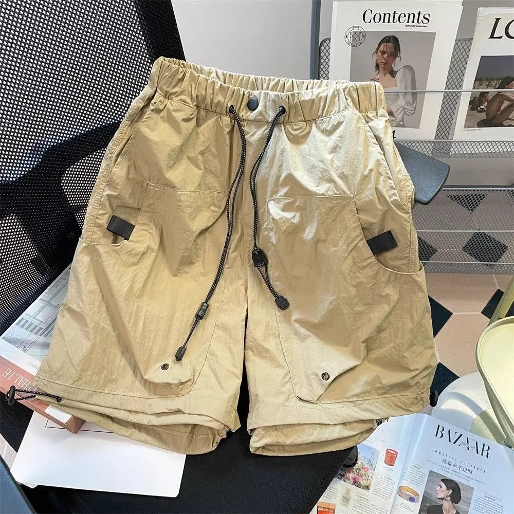 

Male Short Pants Multi Pocket Khaki Loose Elastic Waist Men's Cargo Shorts Wide Japanese Street Style Streetwear Comfortable Y2k