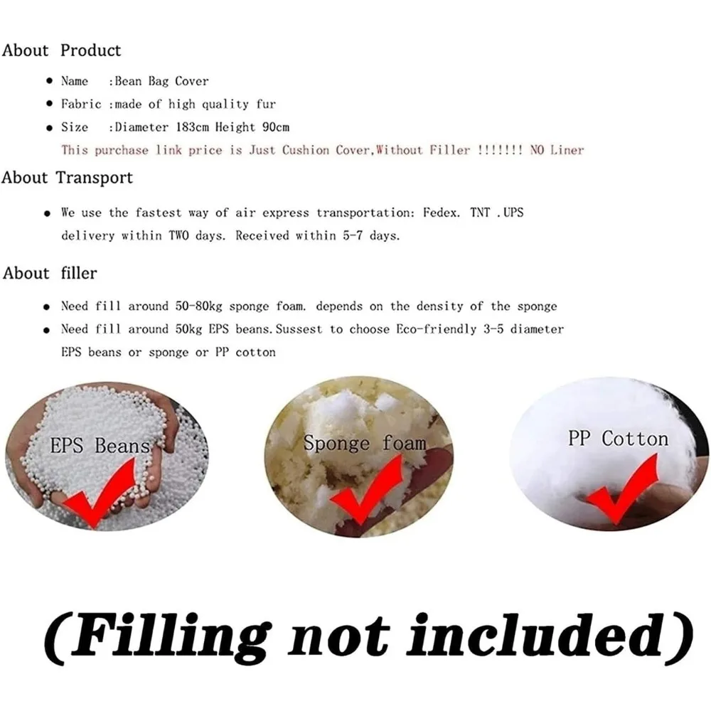 غطاء كيس فول الفراء العملاق (غطاء فقط، بدون حشو) أثاث غرفة المعيشة كبير مستدير ناعم ورقيق كيس فول من الفرو الاصطناعي كسول لذلك