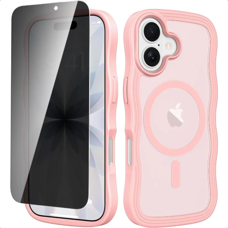 

VEGO for iPhone 17 Phone Case [Compatible with MagSafe][with Privacy Screen Protector] Translucent Curly Wave Mate Magnetic Cov