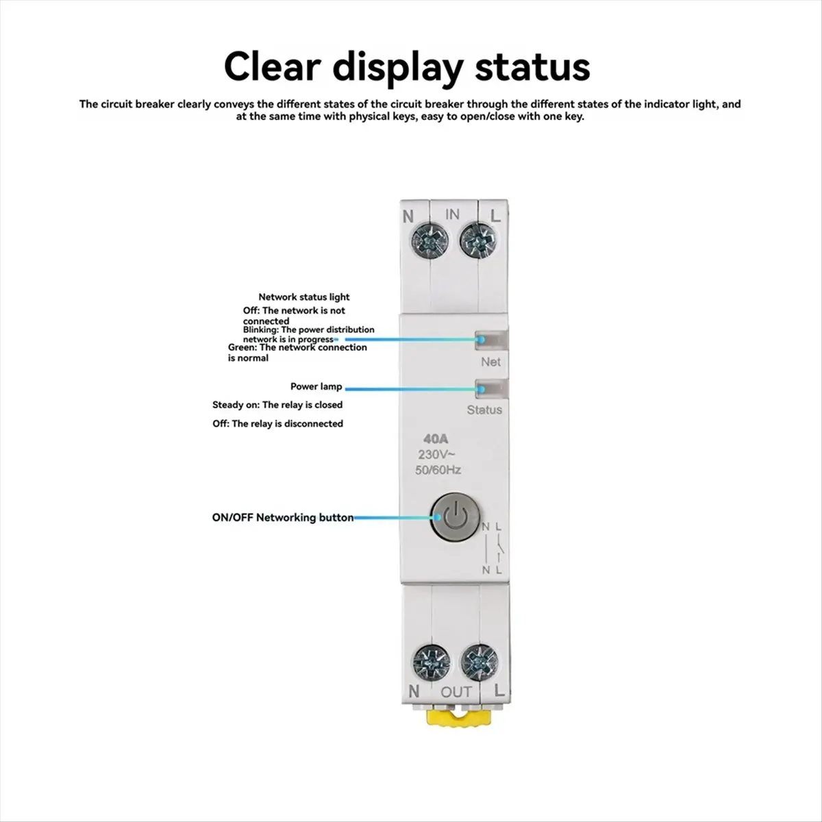 TCE Tuya WiFi Smart Circuit Breaker 40A Electricity Monitor V0 Fireproof Retardant APP Control Compatible with