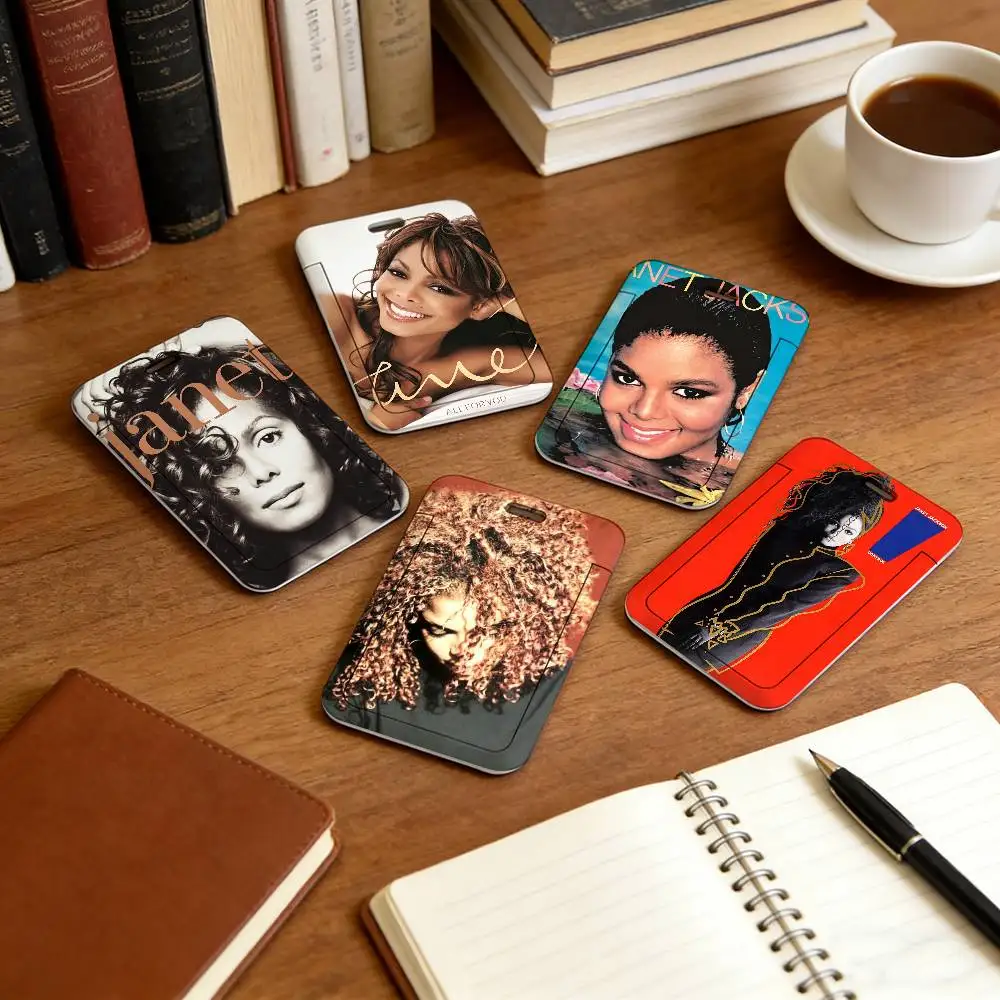 Cool Singer J-Janet J-Jackson Lanyard Pull Back Clip Holder and Card Holder Rotating Back ID Card Family Gift