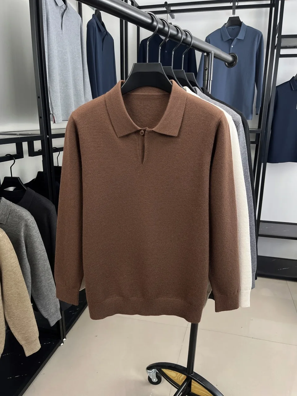 Herren Wollmischung Polo-Pullover Schwergewichtiger Warmer Strickpullover Anti-Pilling Weicher Griff Langarm-Pullover Herbst Winter – Detail 27