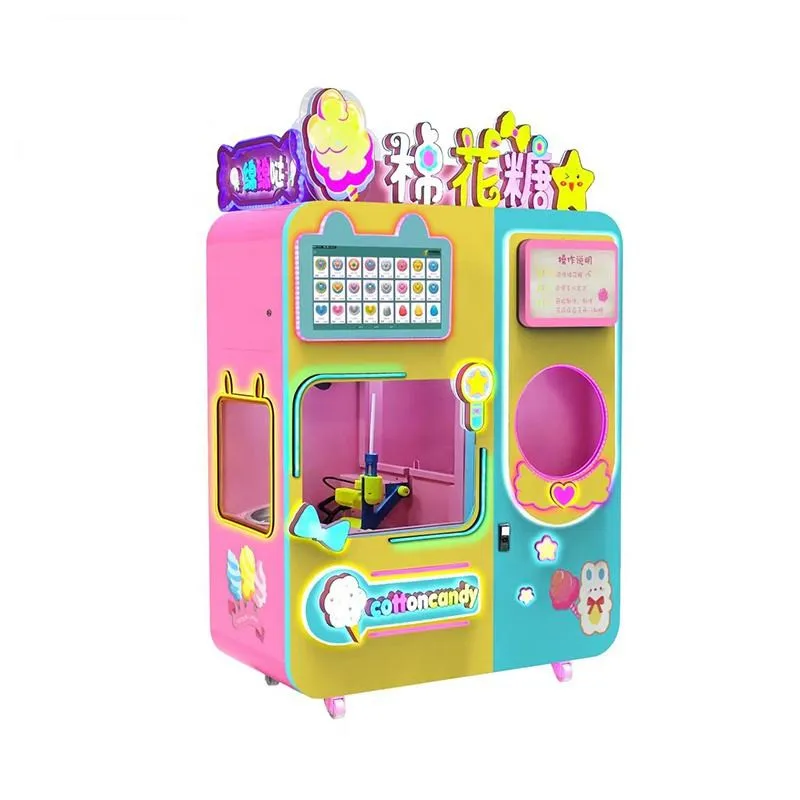 เครื่องหยอดเหรียญขนมสายไหมเชิงพาณิชย์อัตโนมัติเต็มรูปแบบพร้อมตัวรับบัตรเครดิตบิลเหรียญ