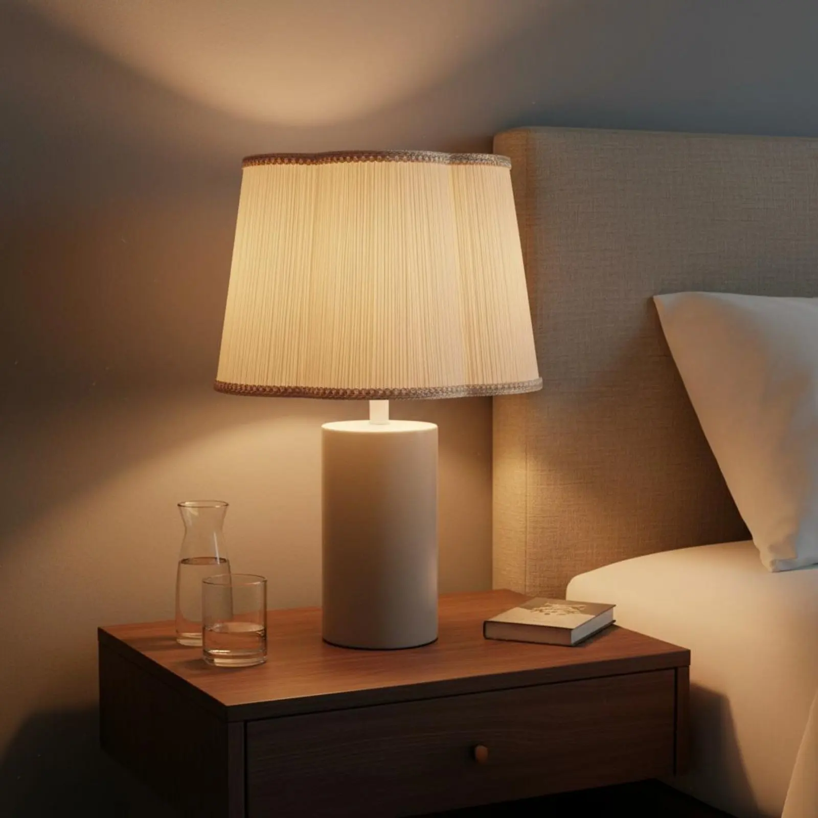 Beige Scalloped Lamp Shade Decorative Flower Lampshade Petal Lampshade Rustic Design Pleated Textile Shade Linen Look