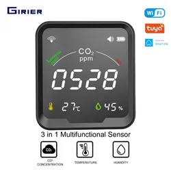 GIRIER-Detector de CO2 Tuya Smart WiFi, Monitor Interno de Dióxido de Carbono, Sensor de Temperatura e Umidade Embutido, Trabalhe com o Aplicativo Smart Life
