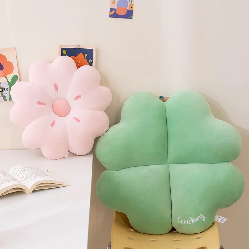 Soft Plants Flower Pillow Plush Toy Four Leaf Clover Sakura Pillow Doll Stuffed Flower Cushion Seat Sofa Throw Cover Gift