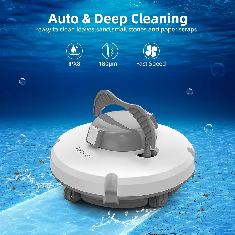 Redkey S100 Robot Pool Cleaner Cordless 28W 5200mAh 130-Min 180μm Filtration Auto-Cleaning Pool Vacuum Cleaner IPX8 Waterproof