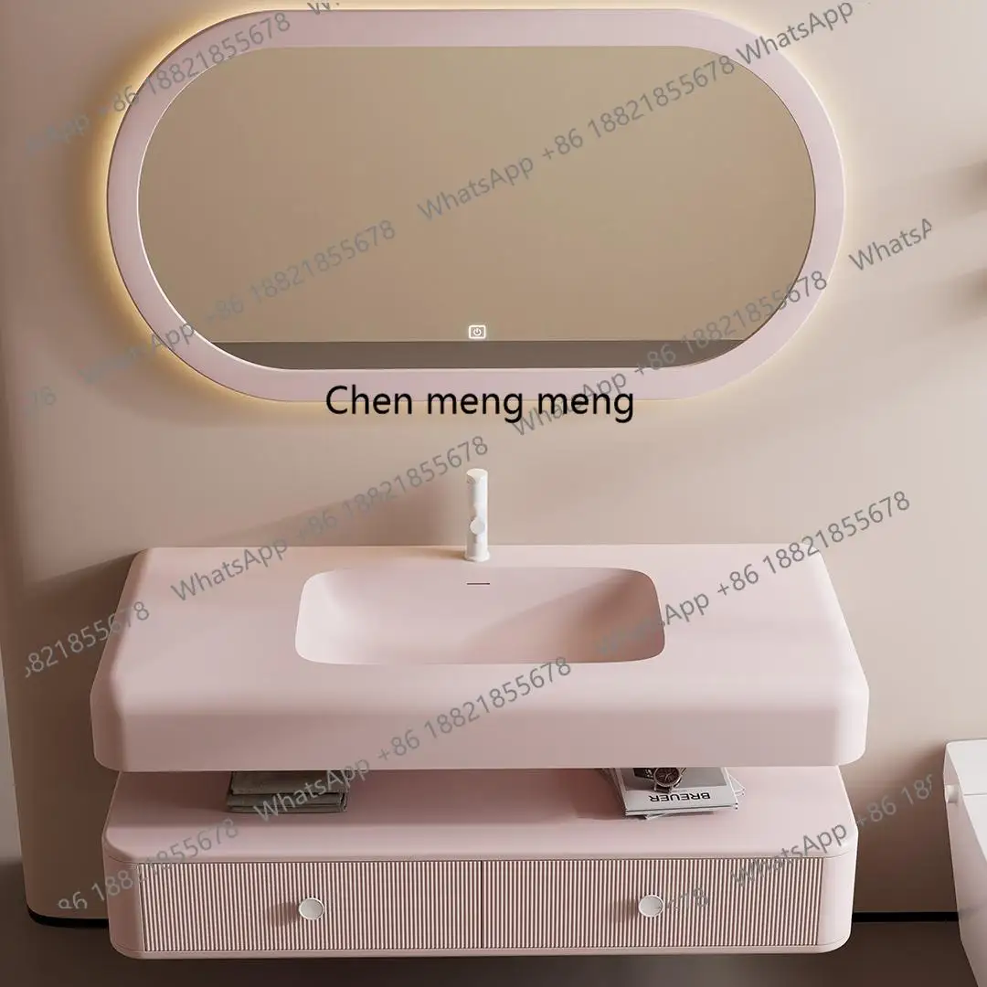 

Cream wind integrated basin rubber wood paint smart bathroom cabinet combination washbasin customization