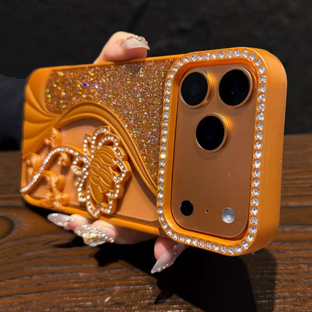 Funda con flores brillantes para iPhone 17 Pro Max 16 Pro Max, Funda de lujo para iPhone 14 Pro 15 Plus 13 12, Funda suave brillante