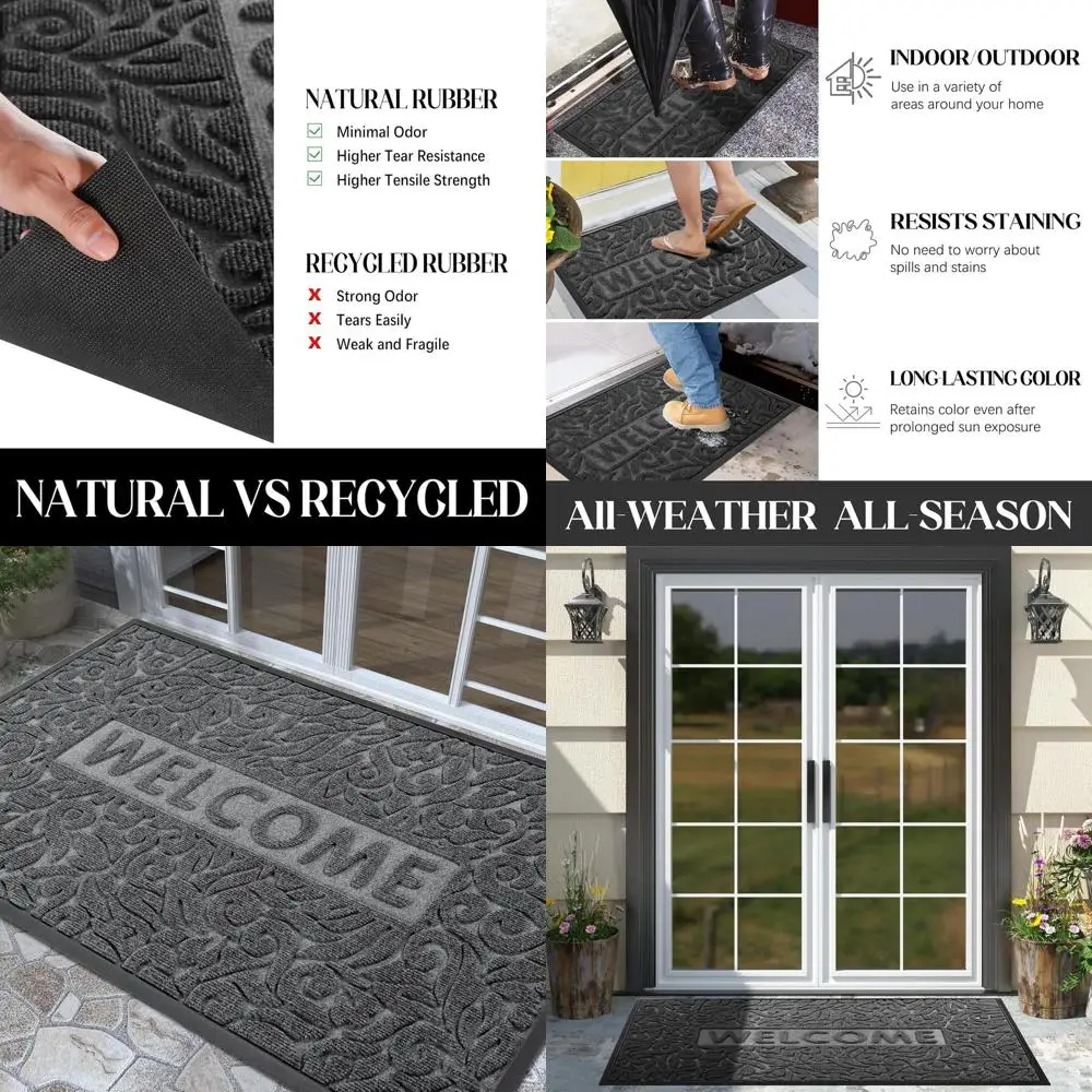 

60x36 Inch Non-Slip Outdoor Welcome Mat, Waterproof and Low-Profile for Front Door, Indoor, Garage, or Patio, Grey