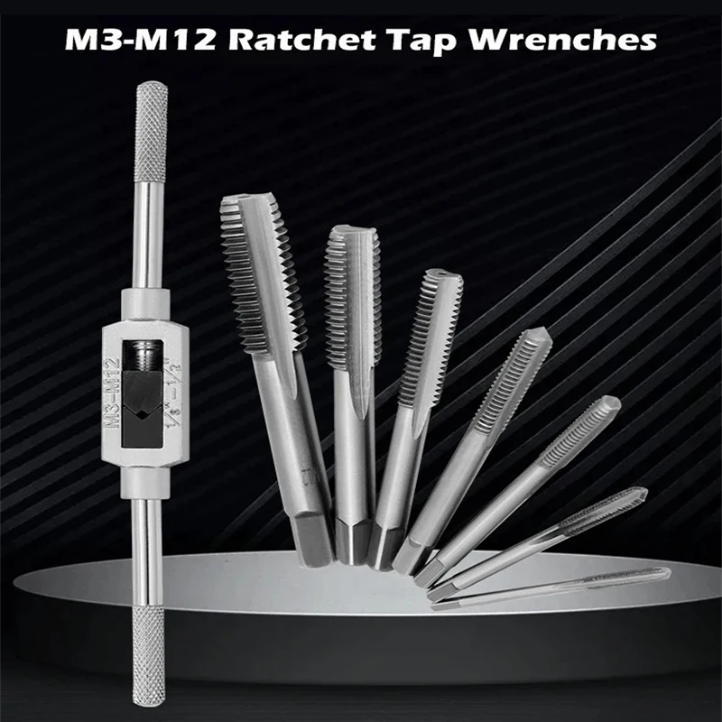 Chiave per fresatura tipo T con rubinetto regolabile 8 in 1 con rubinetti in acciaio ad alta velocità M3-M12 Utensile manuale per supporto per trapano con filettatura