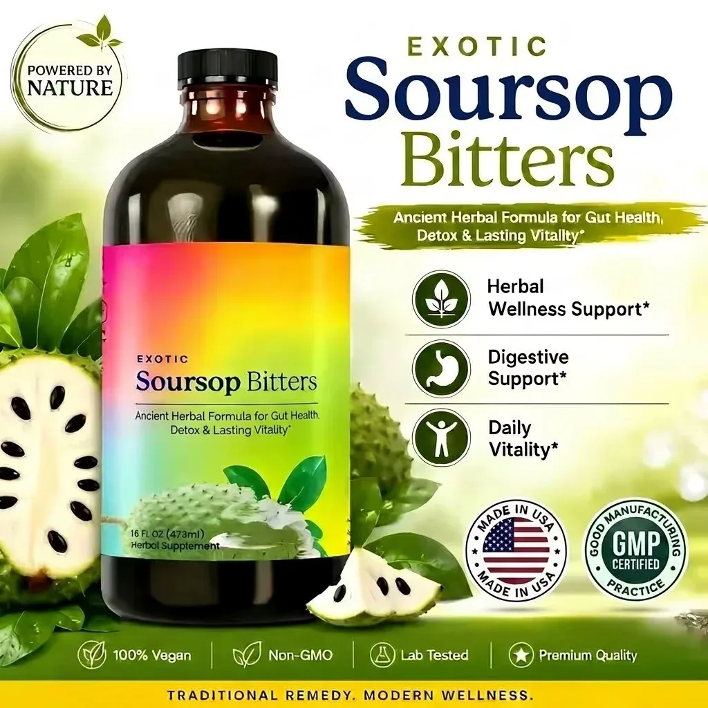 Soursop Bitters Liquid with Black Seed, Turmeric & Moringa-for Immune, Digestive & Gut Health, Antioxidant,Skin Health Support