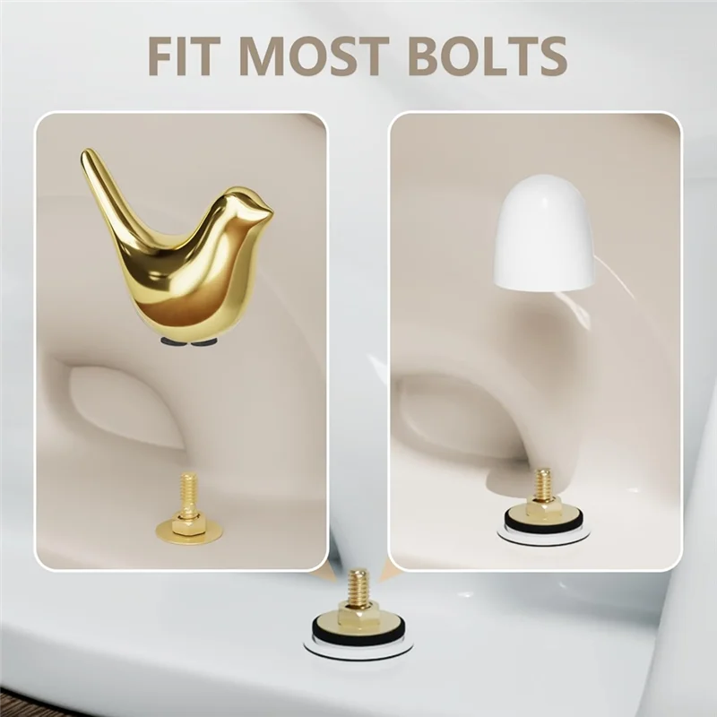 A88E- Gold Birds Toilet Bolt Caps With 4Pcs Universal Toilet Bolt Covers Bathroom Decorative Toilet Floor Screw Cover Cap