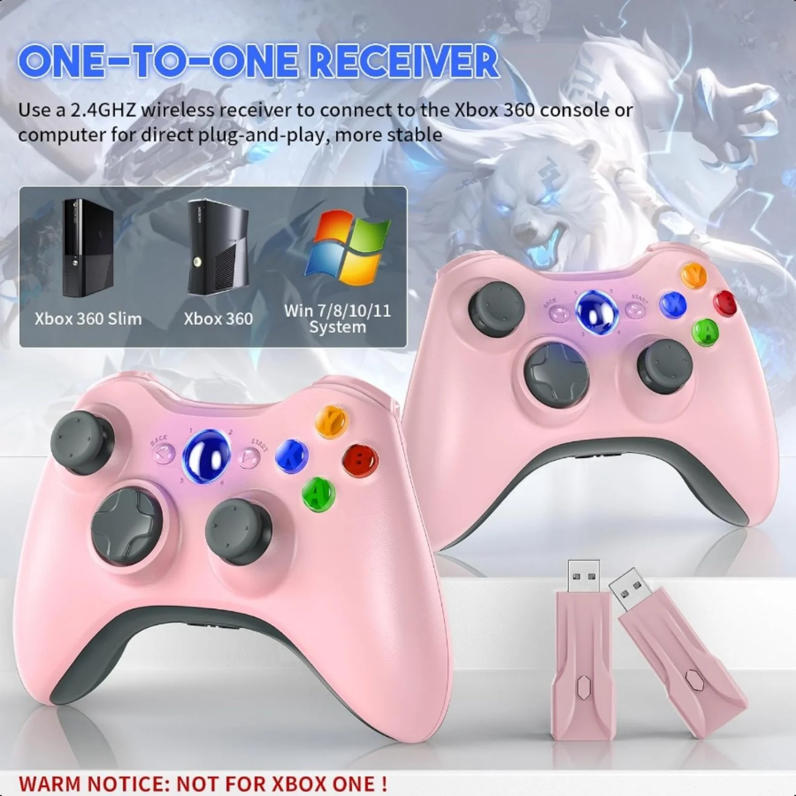 وحدة تحكم ألعاب لجهاز Xbox 360/Slim/Lite PC/IOS/Android Gamepad مقبض وحدة تحكم عن بعد لاسلكية مع عصا تحكم ألعاب مزدوجة الاهتزاز