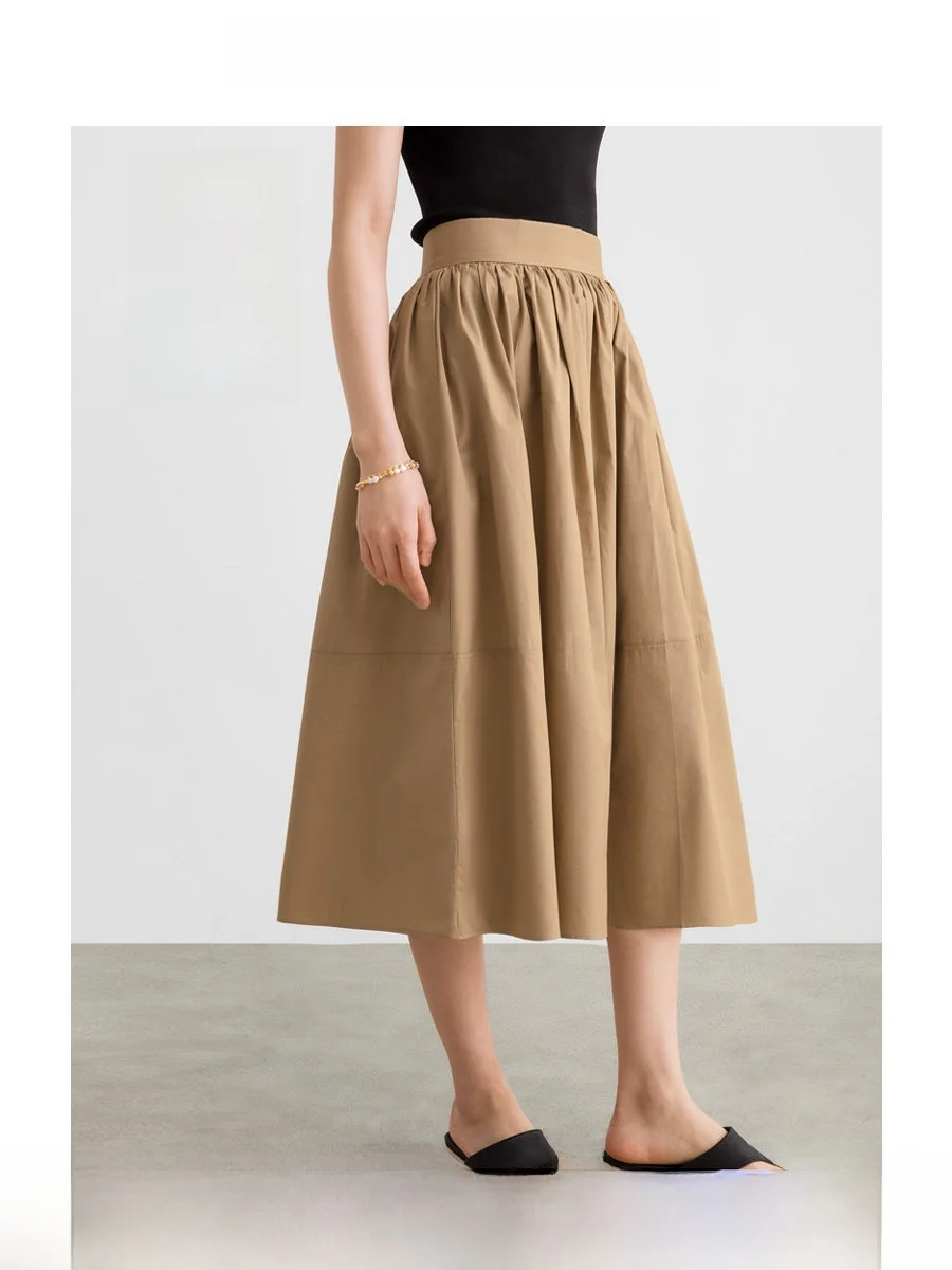 

ROCO Pure Cotton Gauze Vintage Full Skirt High Waist Slimming A-Line Midi Skirt Commute Friendly Elegant City Wear