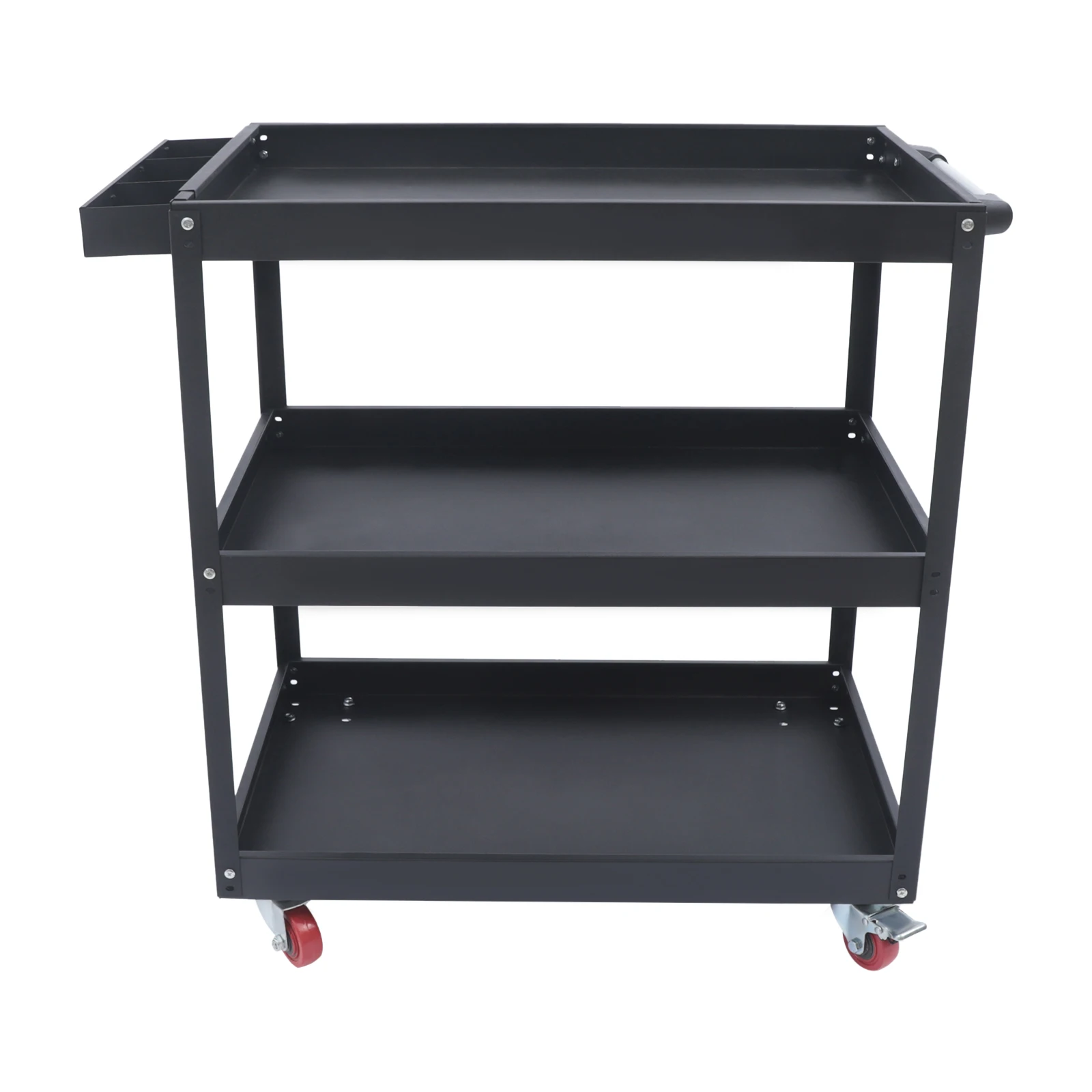 Black 3-Tier Heavy Duty Rolling Tool Cart Multi-Purpose Utility Cart Storage Organizer Metal Service Cart Rolling Tool Trolley