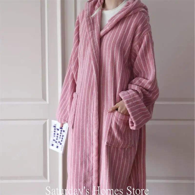 Striped Color ,atching Hooded Bathrobe, Pure Cotton Combed Cotton Jump Color Couple Towel, Absorbent Bathrobe