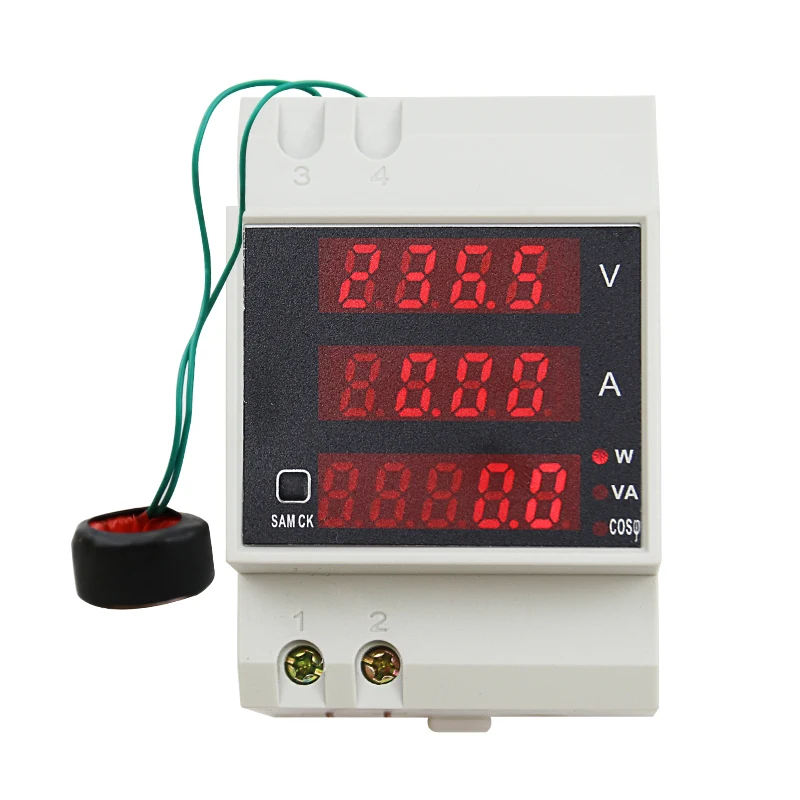 D52-2048 Din Rail LED Digital Voltmeter Ammeter Current Meter Active Power Factor AC80-300V Multifunction Meter 100A