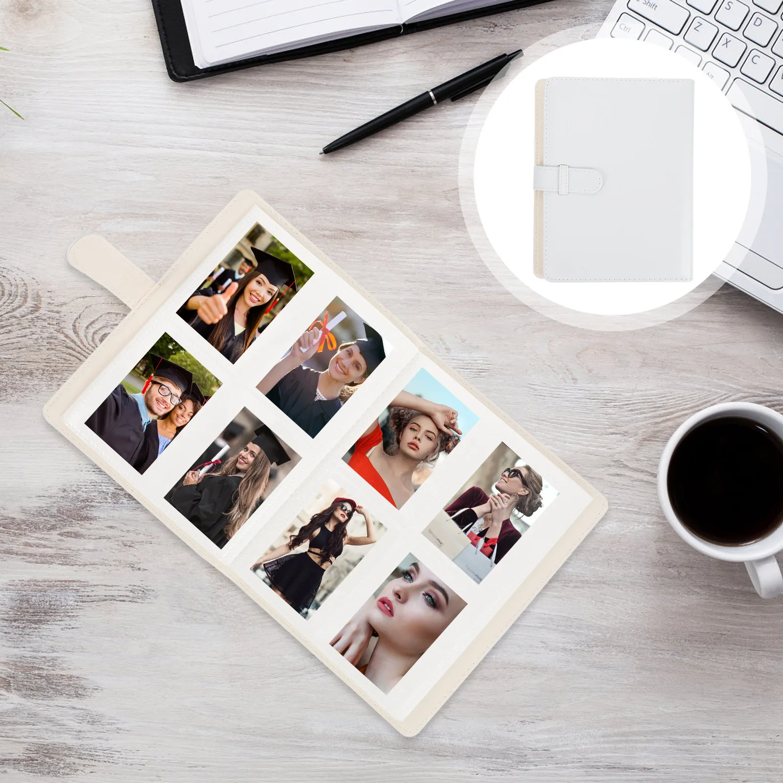 1Pcs Retro Mini Photo Album 128 Pages High Quality Eco Friendly PU Vintage Compact Memory Photo Book Silver Tone