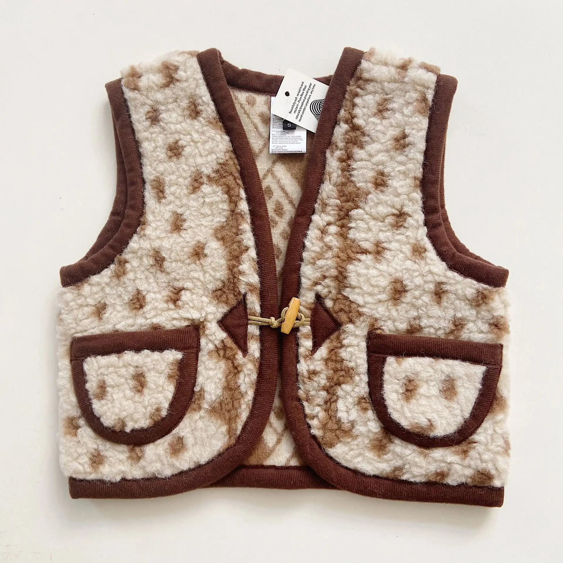 Children's Vest 2025 Winter New Arrival Brown Fashionable Boy/Girl Cardigan Vest 100% Cotton Warm Children's Double-Sided Jacket