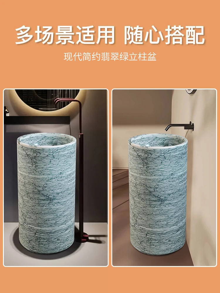 High-end natural marble column hotel villa light luxury stone floor-to-ceiling integrated hand wash basin